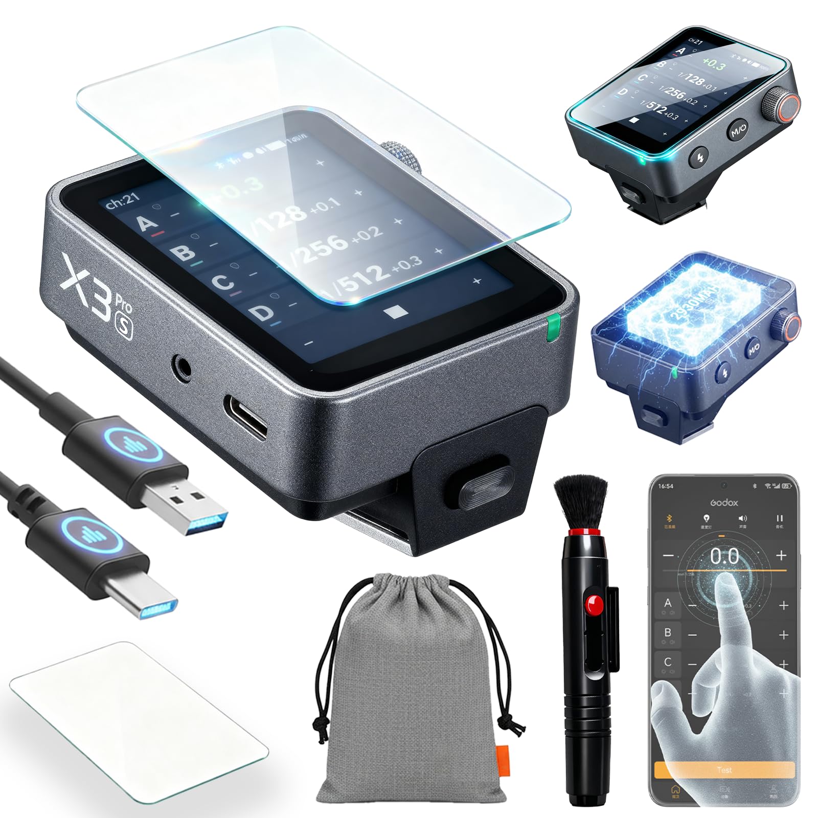 GODOX X3 PRO S with Screen Protector X3PRO S TTL Wireless Flash Trigger for Sony with Bluetooth Integration & APP Control Touch Screen 2.4GHz Wireless X System Pro Shooting Modes Shutter Control