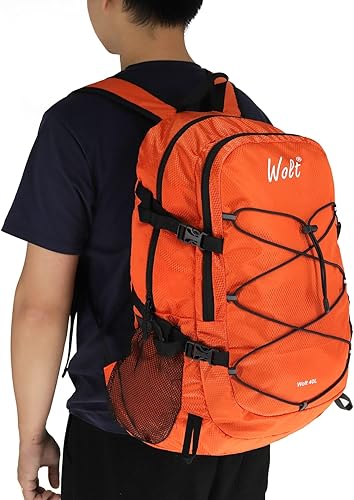 Vista 13 de WOLT Mochila de senderismo plegable ligera de 40L para viajes, camping, deportes al aire libre, Negro -, Mochila de senderismo ligera