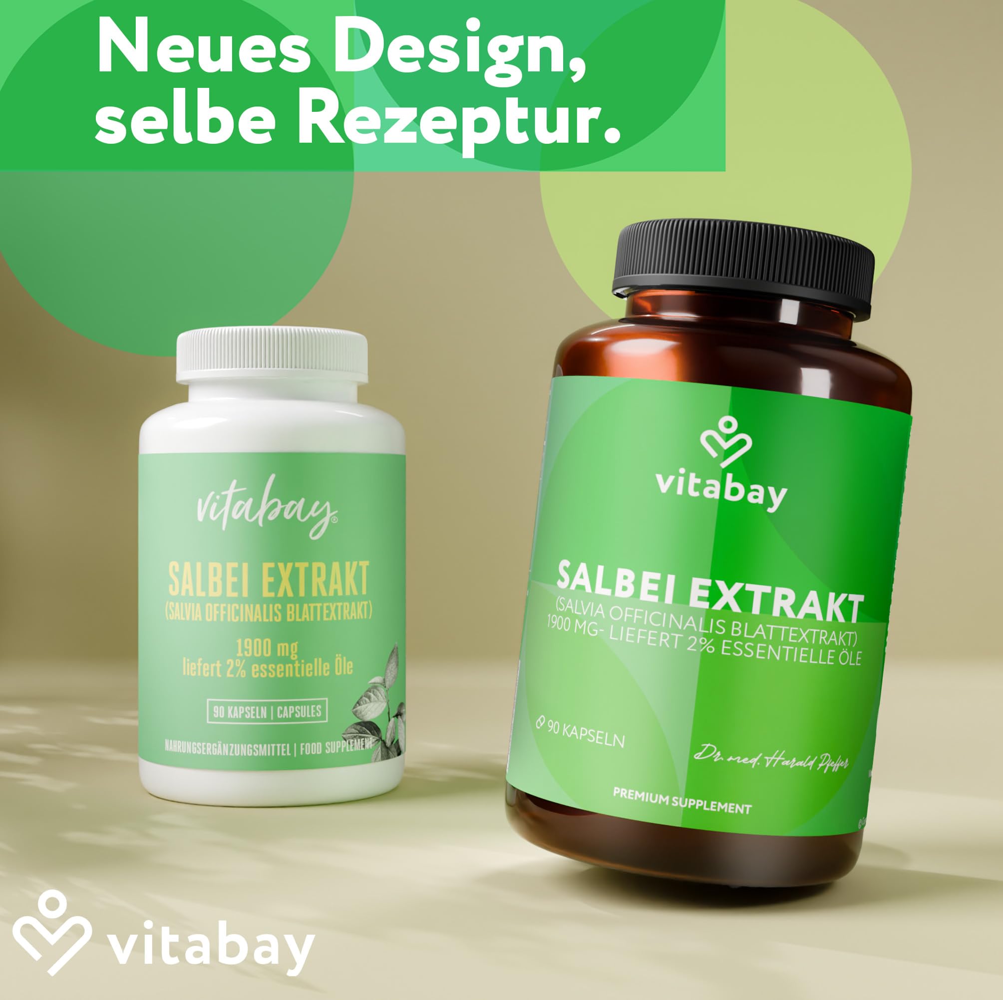 Vitabay Salbei Extrakt 1900 mg - 90 VEGANE Salbei Kapseln hochdosiert - Tabletten aus Blattextrakt (Salvia officinalis, 2% essentielle Öle) - Kapseln als Extrakt 10:1