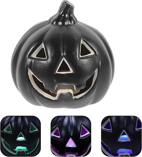 Miniatura 6 de Uonlytech Luces de calabaza de Halloween, funciona con pilas, luz negra sin llama, velas de calabaza para decoración de fiesta de Halloween (sin