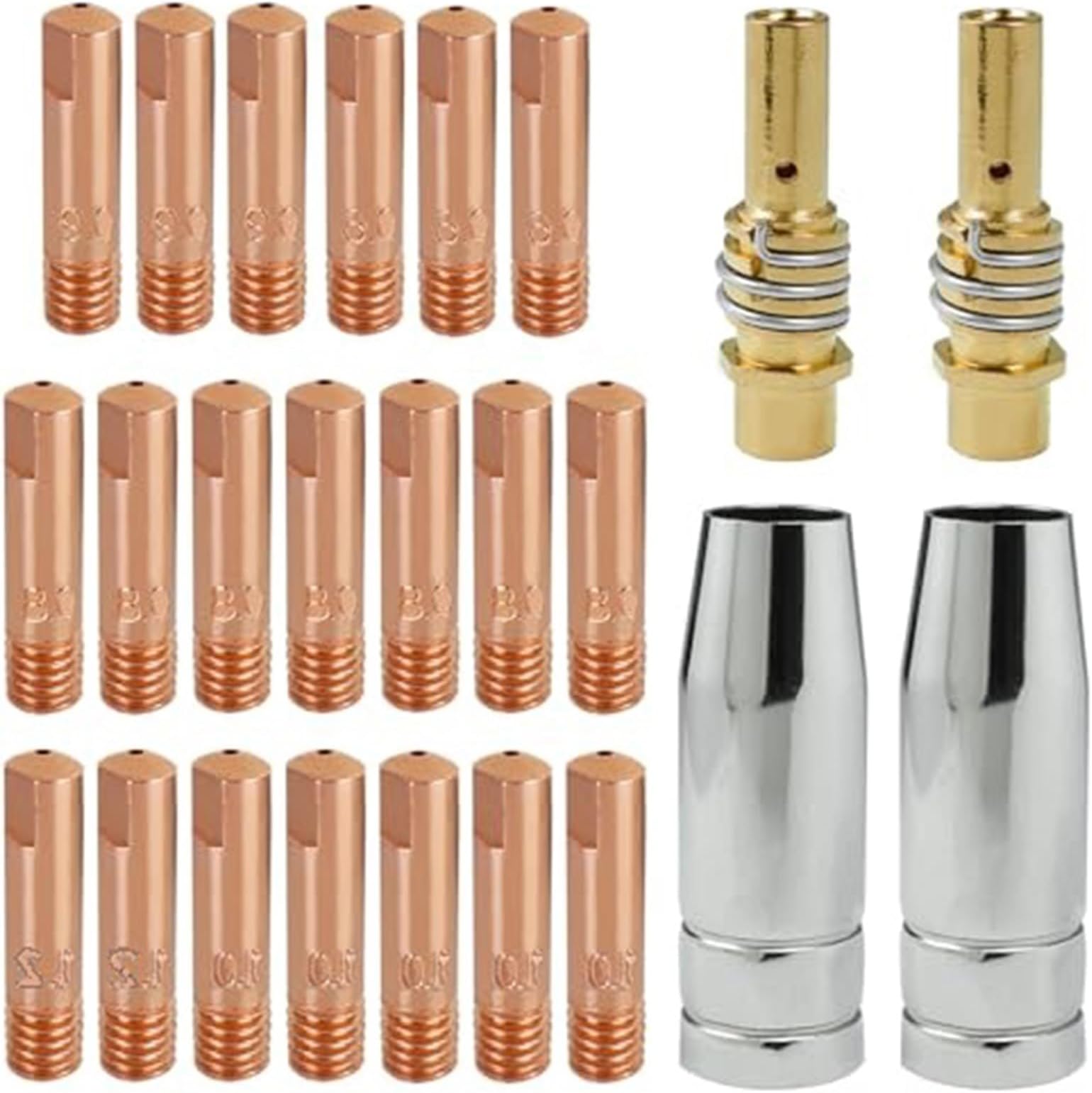 Wear Parts Set Welding Accessories with 15 with 24-Piece and Wear size 15 pieces including copper contact tips 2 MIG gas nozzles and 2 nozzle holders