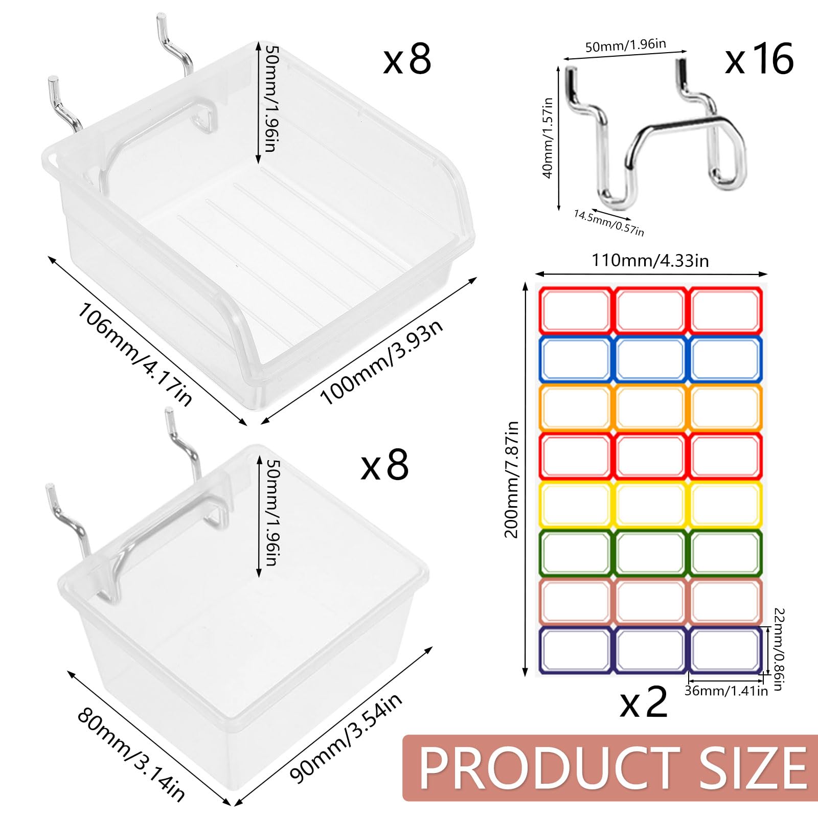 32 Pcs Kit Accessori per Pannello Forato, 16 Scatola Trasparente e 16 Ganci per Pannelli Forati, Gancio per Portautensili Pannello Porta Attrezzi da Parete Accessori per Gaming Pegboard Garage Negozio