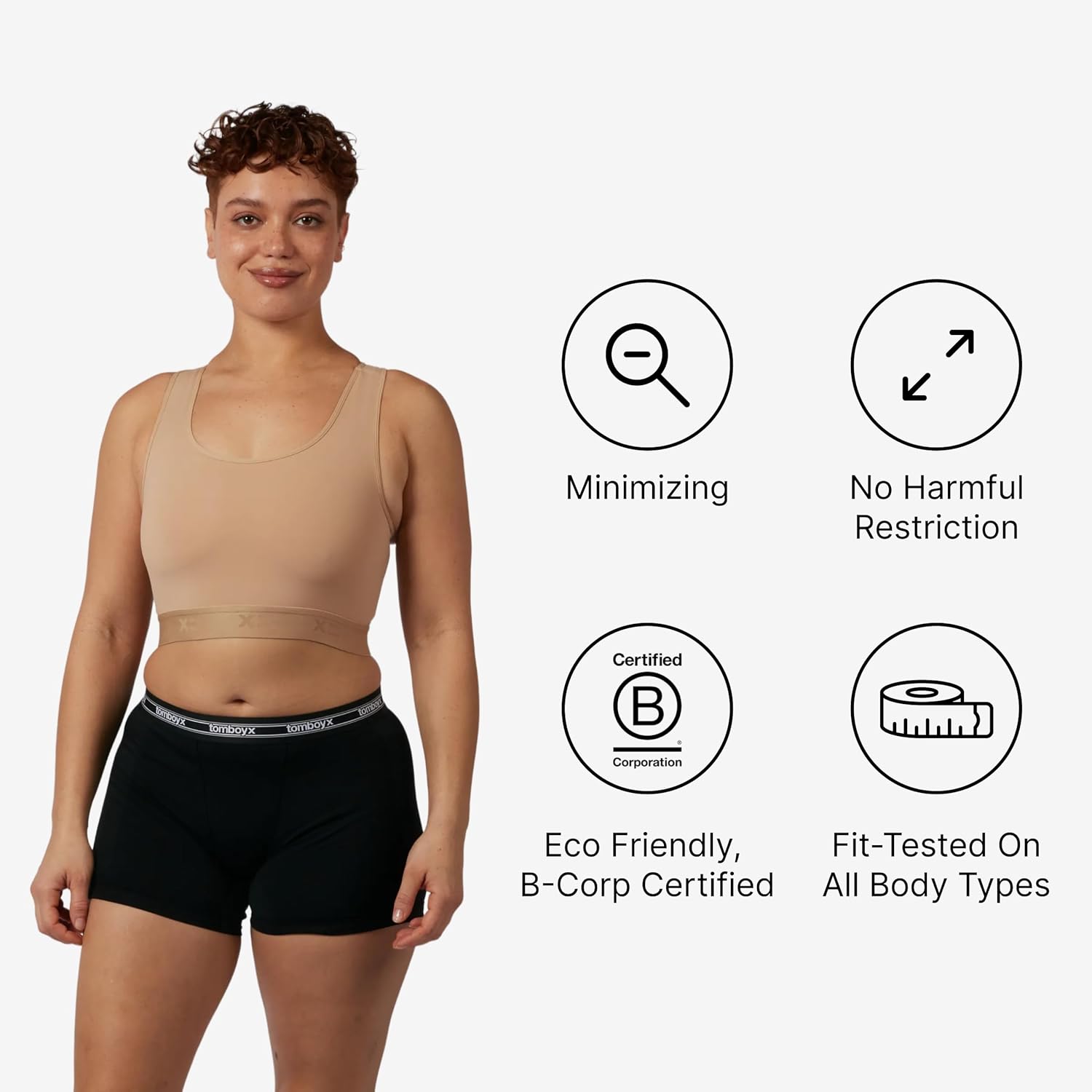 TomboyX Racerback Compression Bra for Women Full Coverage Gender Inclusive Wireless Medium Support Top No Padding Sports Bras