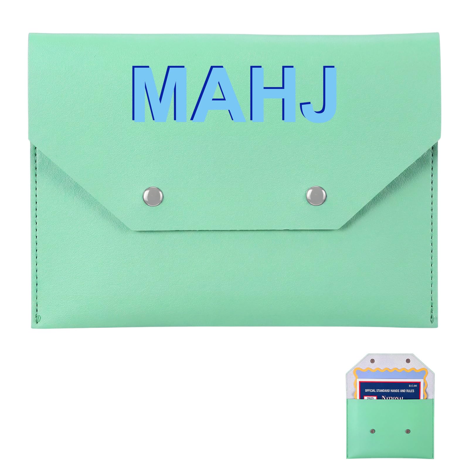 Leather Mahjong Card Holder Gift, Light Green, 8x6 Inch, Solid Color