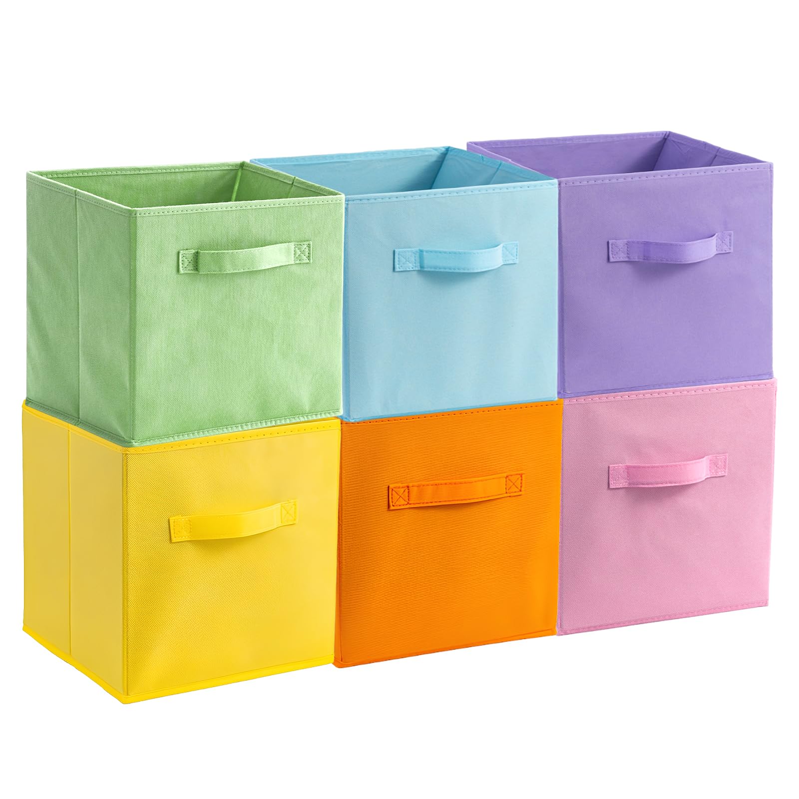 Yeqqzq Fabric Storage Bins, 6 Colorful Foldable Baskets for Organizing for Home, Kids Room, Closet and Toys Organization Blue, Green, Yellow, Purple, Pink and Orange