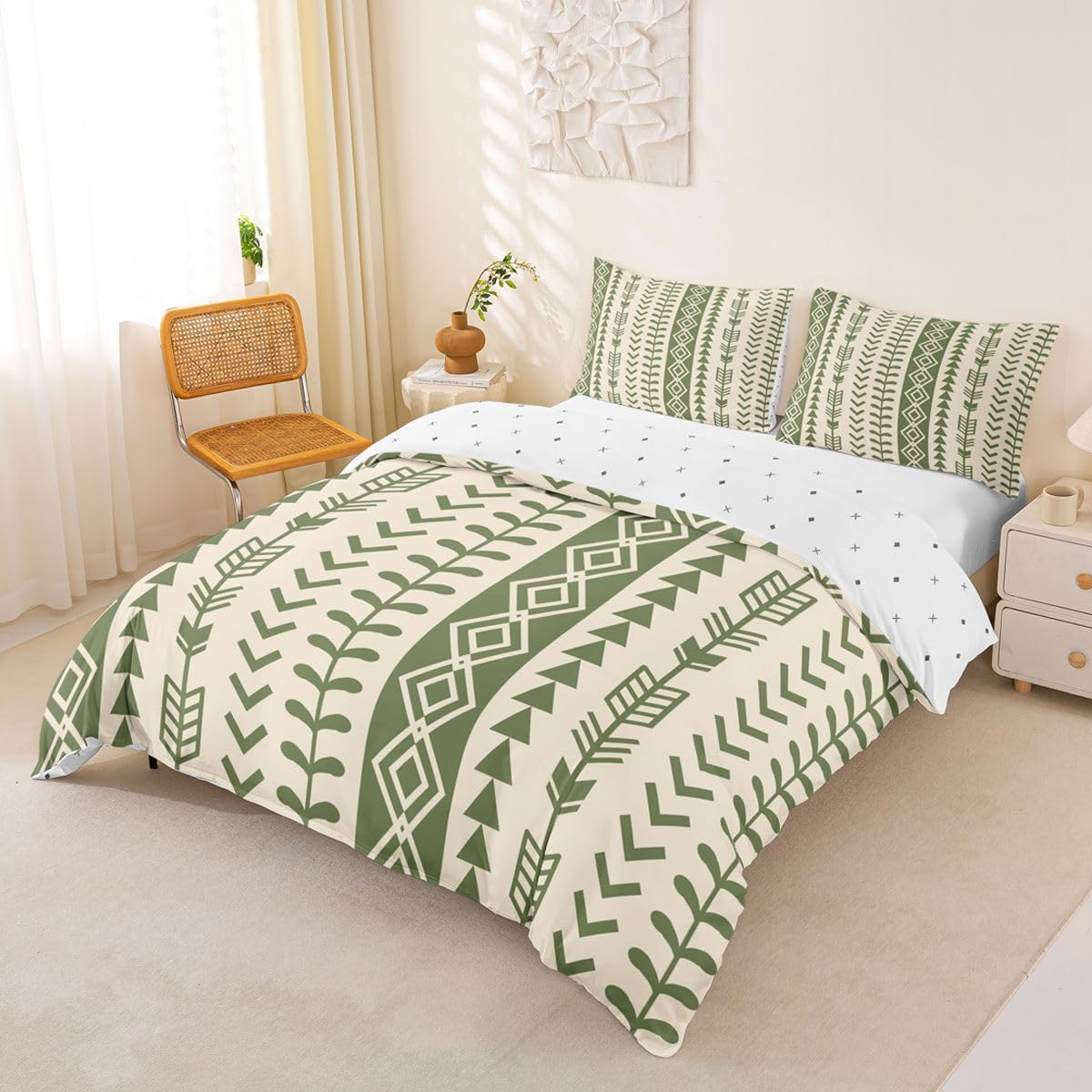 Homewish Boho Arrow podwójna poszewka na kołdrę beżowa szałwiowa zieleń zachodni aztecki zestaw pościeli dla dzieci nastolatków dorosłych południowo-zachodni rdzenny czeski poszewka na kołdrę