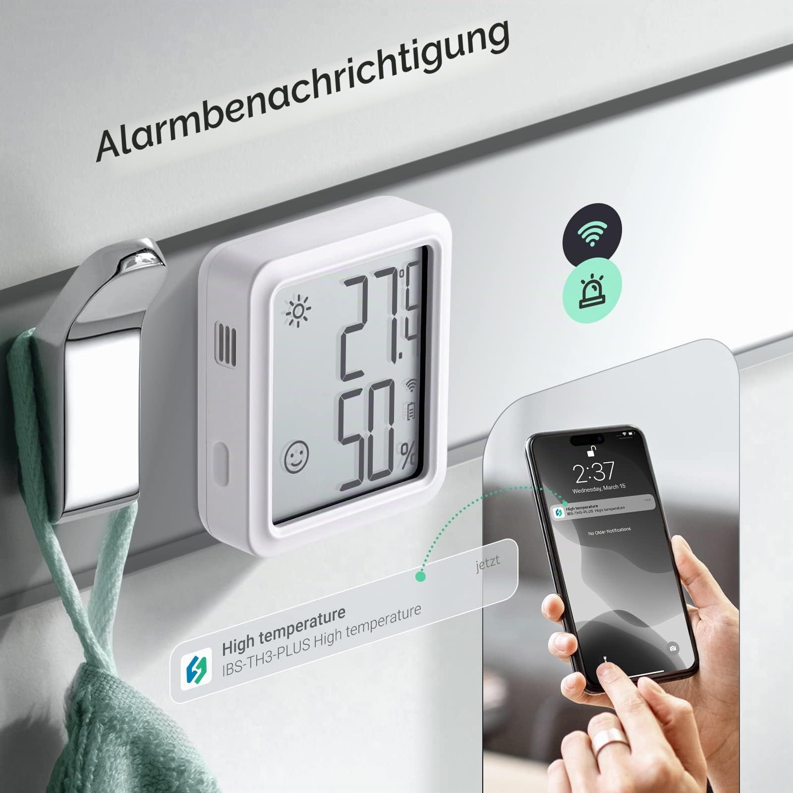 Inkbird IBS-TH3 Plus WLAN Thermometer Hygrometer Innenraum Temperatur Feuchtigkeitssensor mit Wiederaufladbarem Akku LCD Display