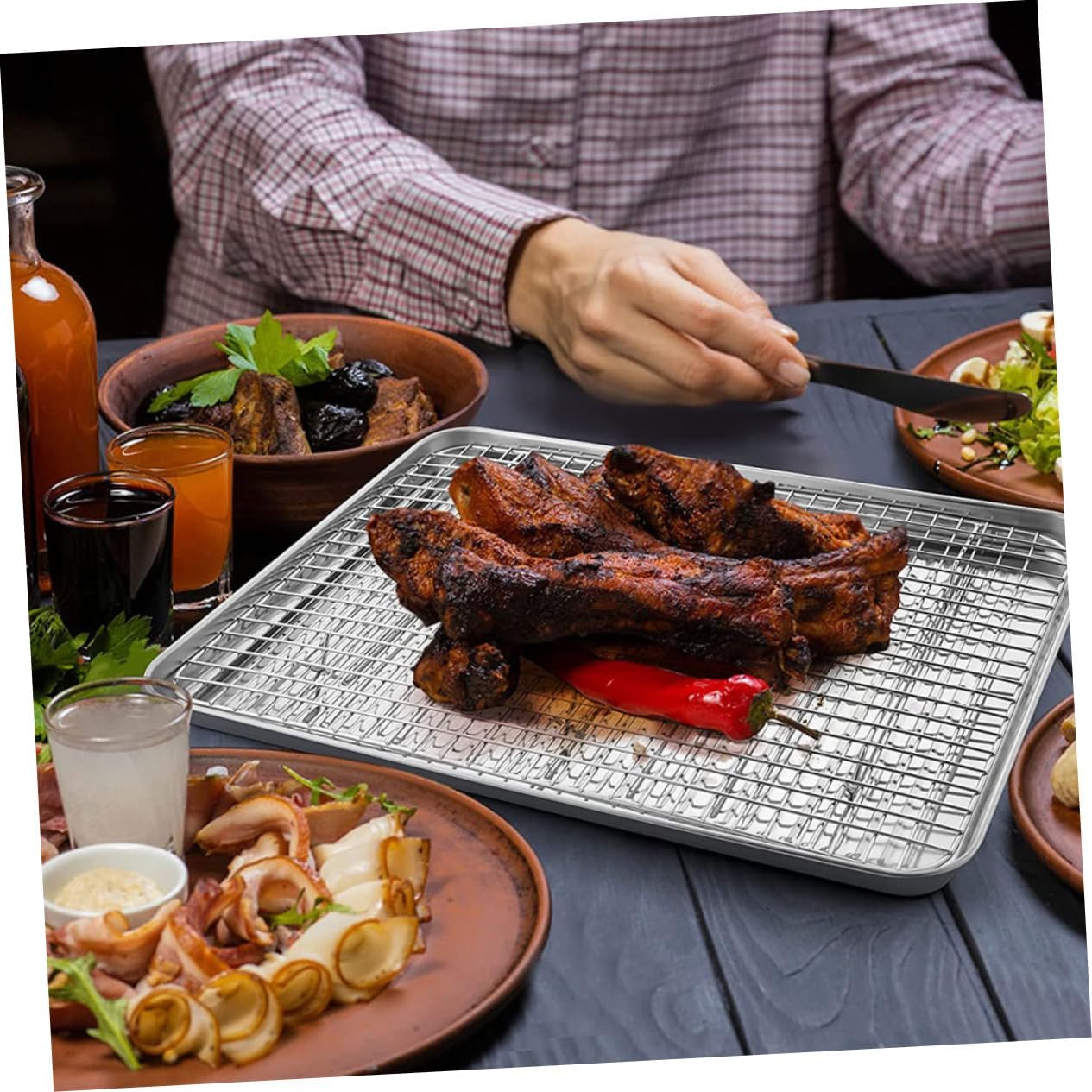 Mobestech 1Set Baking Tray and Cooling Rack Nonstick Baking Pan for Oven Convenient Bakeware for Cookies and Cakes for Kitchen and Camping