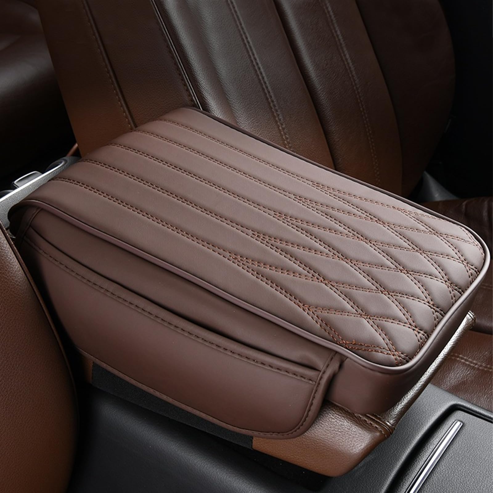 wuyaoyao Car Center Console Cover, Leather Car Armrest Box Cover, 12.40"×8.46"×1.97" Arm Rest Pad with Pockets, Soft Auto Armrest Storage Box