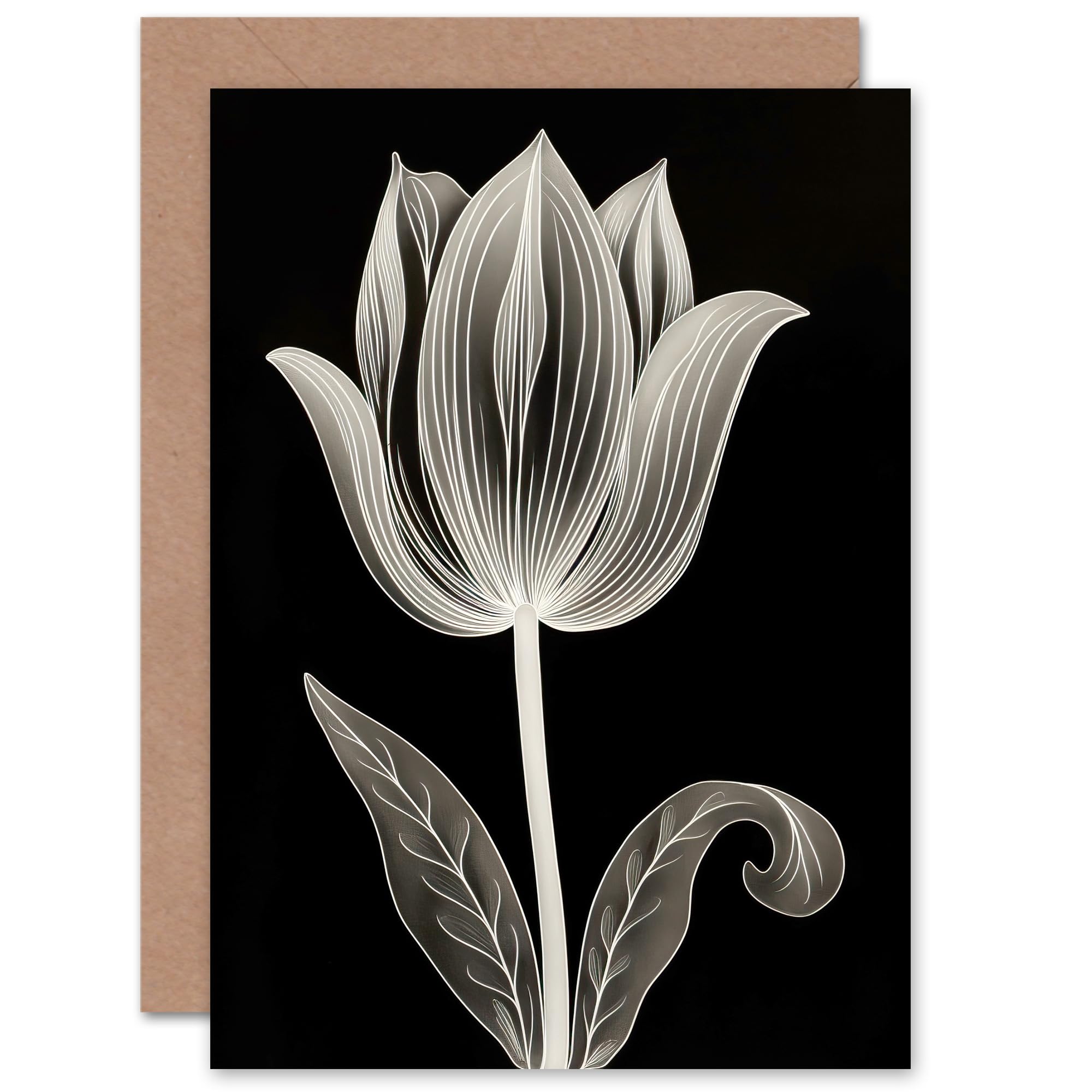 Artery8 Single Tulip Flower Folk Art Lover for Wife Her Mum Sister Daughter Mom Gran Nan Birthday Thank You Congratulations Blank Art Greeting Card
