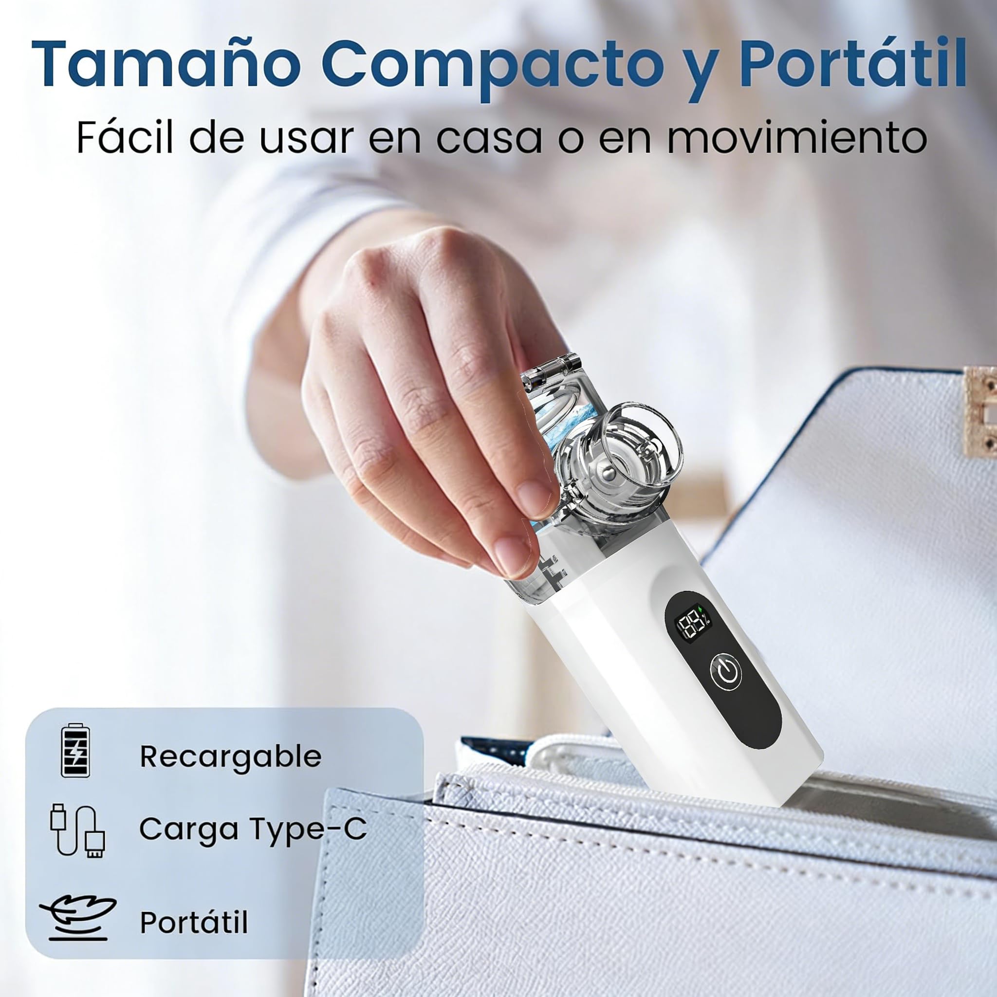 Nebulizador Portátil Silencioso para Adultos y Niños con Pantalla Digital, 2 Modos de Nebulización, Carga USB-C Inhalador, Ideal para Casa y Viaje