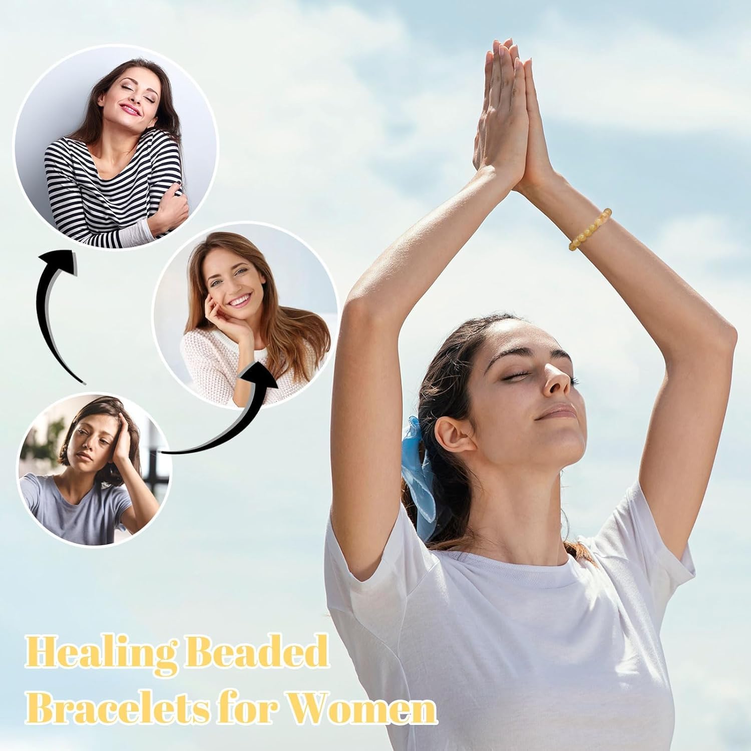 Crystal Bracelet for Women Citrine Crystal Natural Stone Yellow Blue Beaded Bracelets Lapis lLazuli Healing Crystal Jewelry Gifts for Birthday Christmas Stocking Stuffers - Image 4