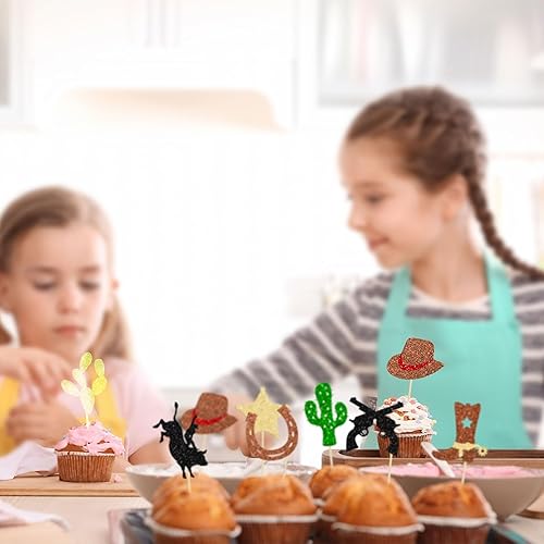 Miniatura 6 de 24 adornos de vaquero para cupcakes con purpurina, zapatos de caballo de vaquero, botas, púas de cupcakes, pistola de estrella, cactus, cupcakes,