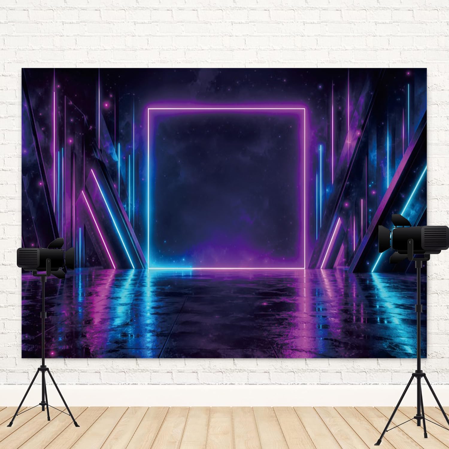3x2,4 m Cyberpunk Neon Photo Sfondo viola blu spazio galassia sfondo fotografico per Halloween decorazione festa video gioco a tema studio stand puntelli astratto bagliore luce notturna