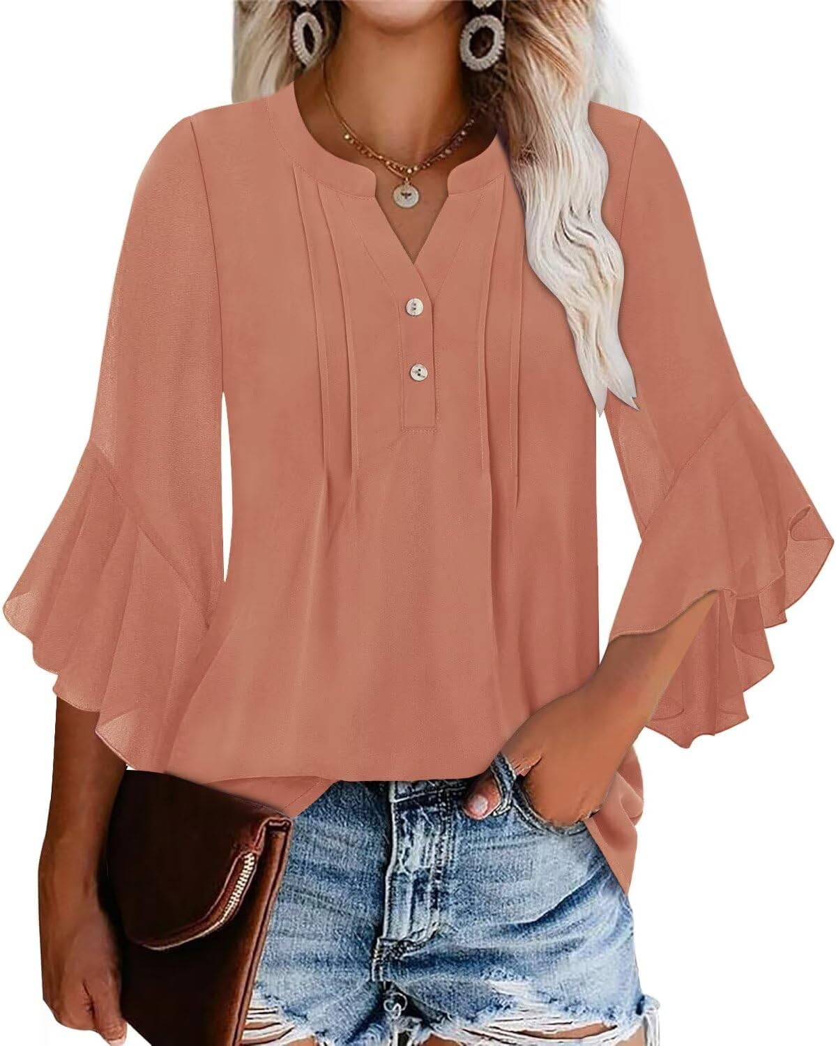 Angerella Womens 3/4 Sleeve Dressy Casual Top Trendy Shirts V Neck Business Work Chiffon Blouses - Image 2