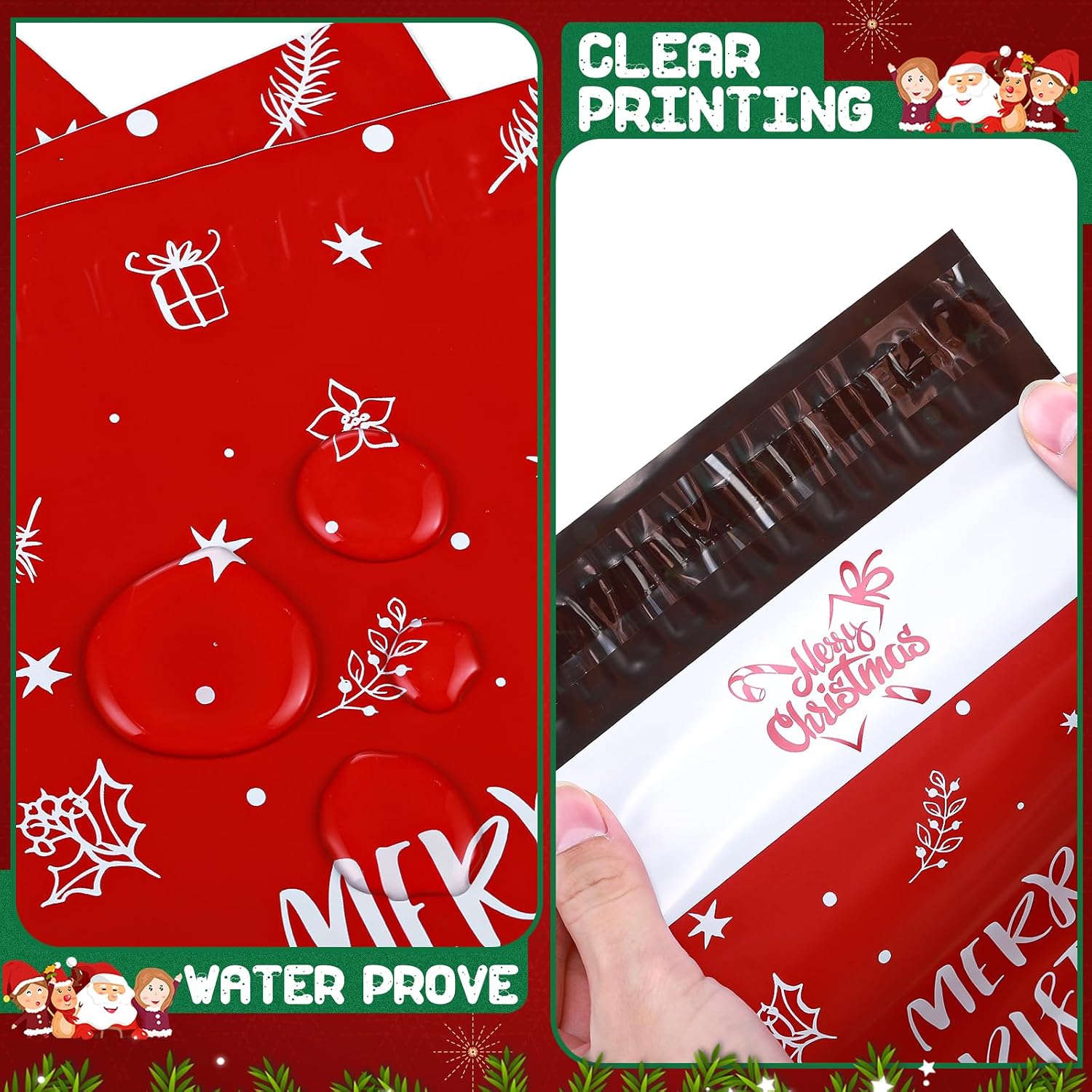 Tenare 180 Pieces Christmas Poly Mailers 6 x 9 Inch Merry Christmas Shipping Bags for Mailing Envelopes Waterproof Snowflake Self Adhesive Mailer Bags for Candy Xmas Party Favors(Fashion)