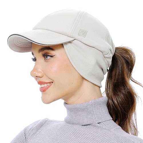 GADIEMKENSD Women's Fleece Ponytail Hat - Reflective Winter Hat with