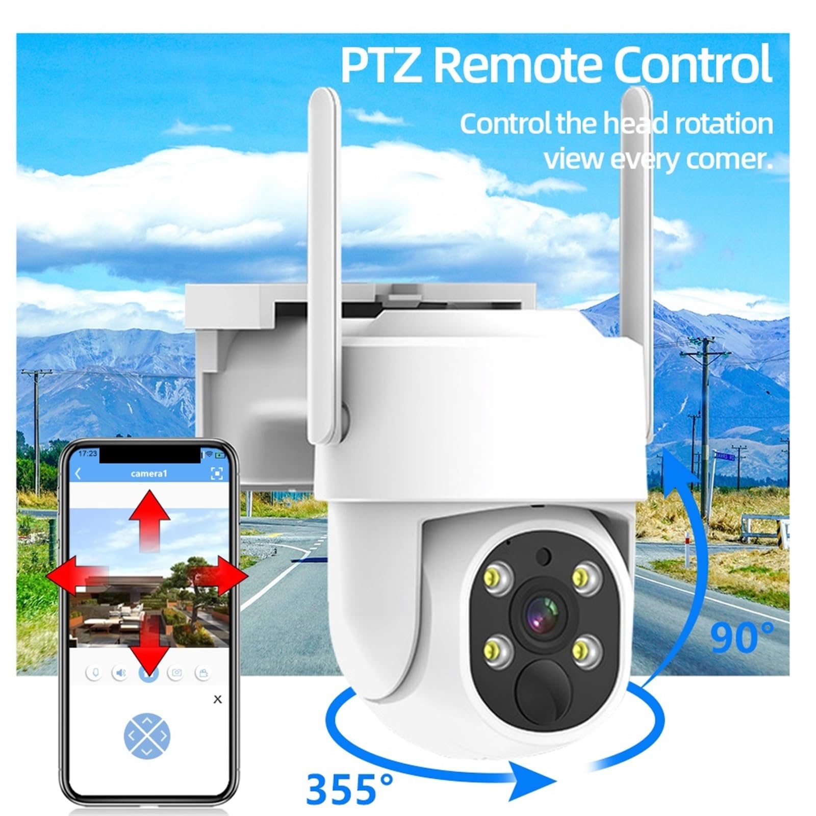 Caméra de sécurité, 5MP Solaire caméra 10800mAh Batterie PTZ Surveillance caméras IP sans Fil PIR Suivi Humain CCTV HD étanche extérieure(Cam 128GB)