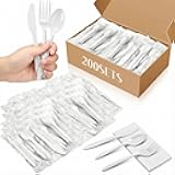 Uiifan 200 Set 800 Pcs Plastic Silverware Sets Individually Wrapped Plastic Utensils Cutlery Bulk Disposable Knife Fork Spoon Napkin Kit for Lounge Wedding Picnic BBQ Camping Party Accessories(White)