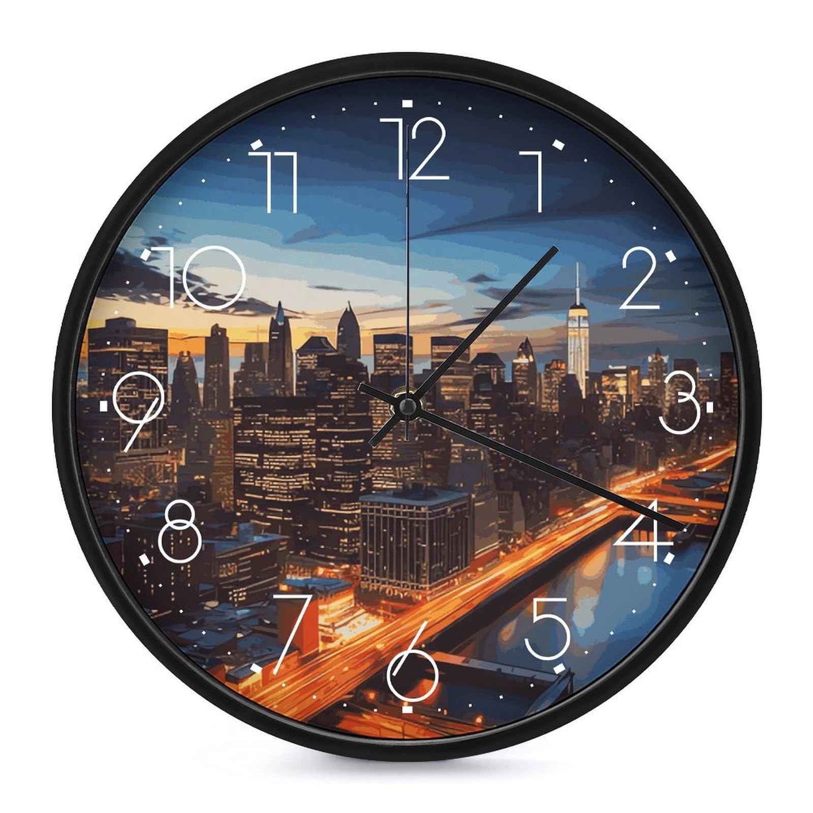 DWVTSLH New York City Scenery Wall Clock 10 Inch Silent Non-Ticking Modern Clocks Battery Operated - Decorative Wall Clocks for Bedroom Living Room Kitchen Office Wall Decor Gift Idea
