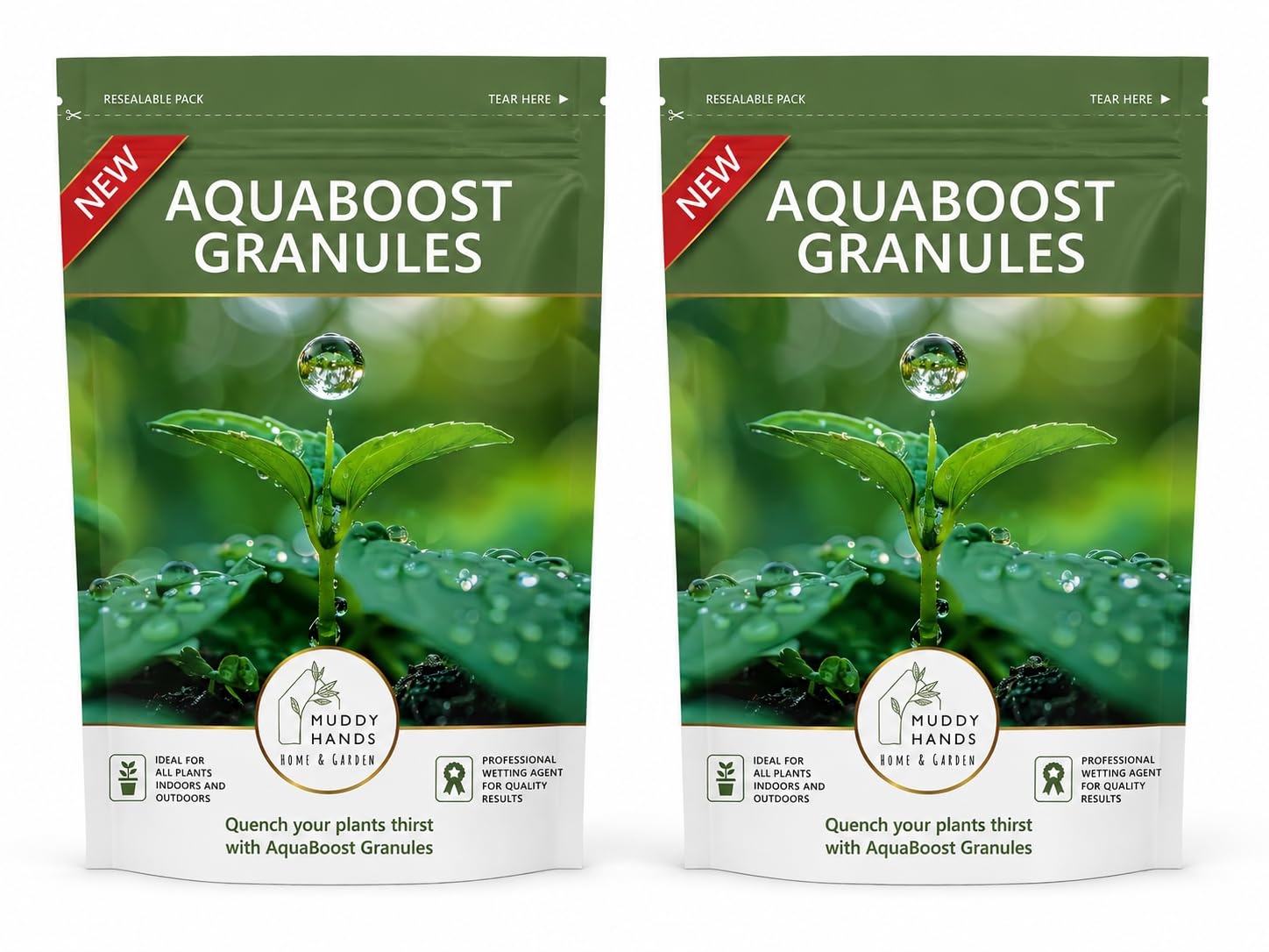 Muddy Hands AquaBoost Granules Wetting Agent for Plants 50g x 2 Bags – Professional Soil Moisture Retention Granules for Indoor & Outdoor Plants, Pots, Hanging Baskets, Containers & Garden Beds