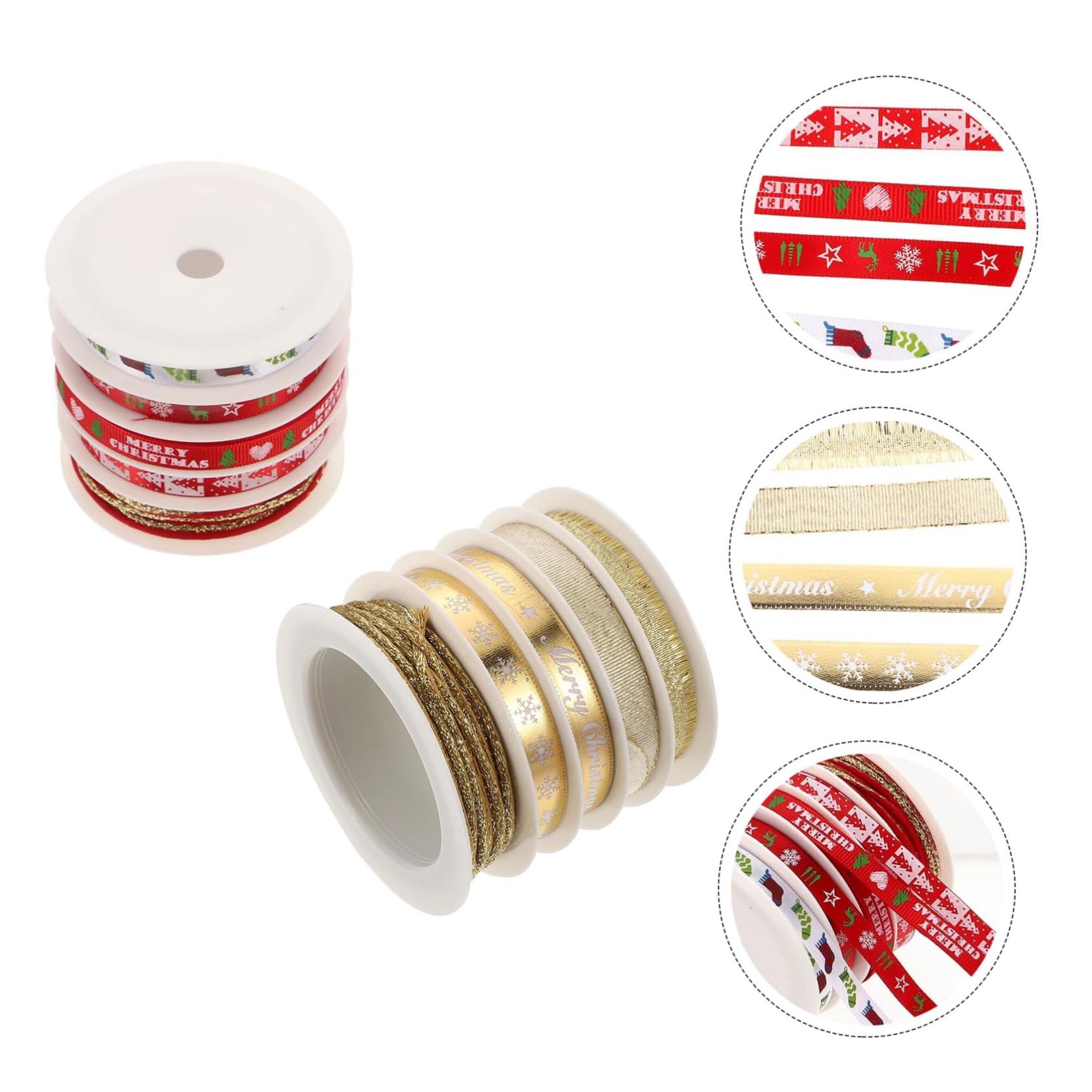 Lurrose 10sätze Weihnachtsmotiv Geschenkbänder Dekorative Ribbons Für Verpackungen Rot Und Gold Für Festliche Anlässe Und Kreative Bastelprojekte