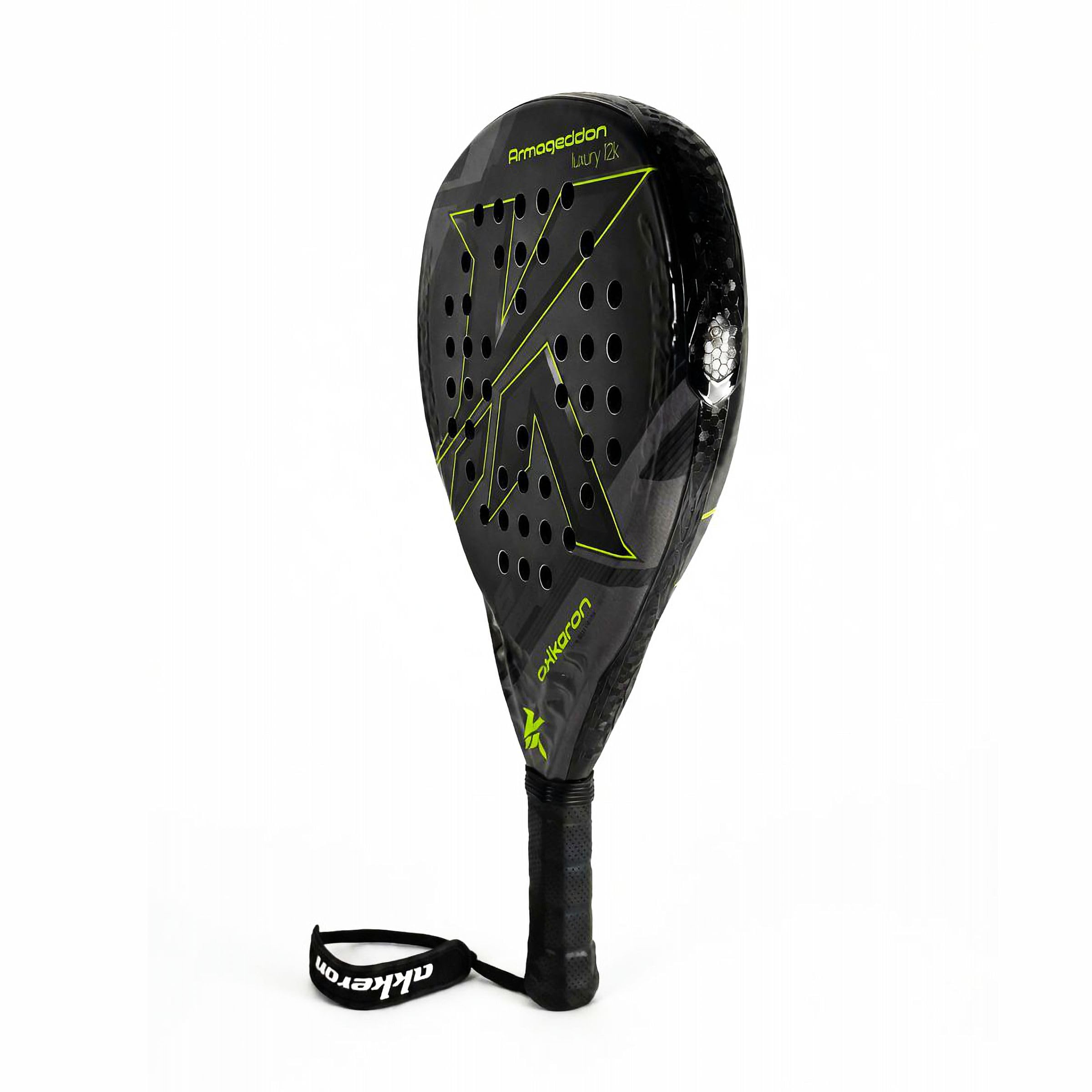 Akkeron Armageddon 26 Luxury 12k, Pala de Pádel Profesional, Carbono 12K Impact, Negro con Detalles Amarillos