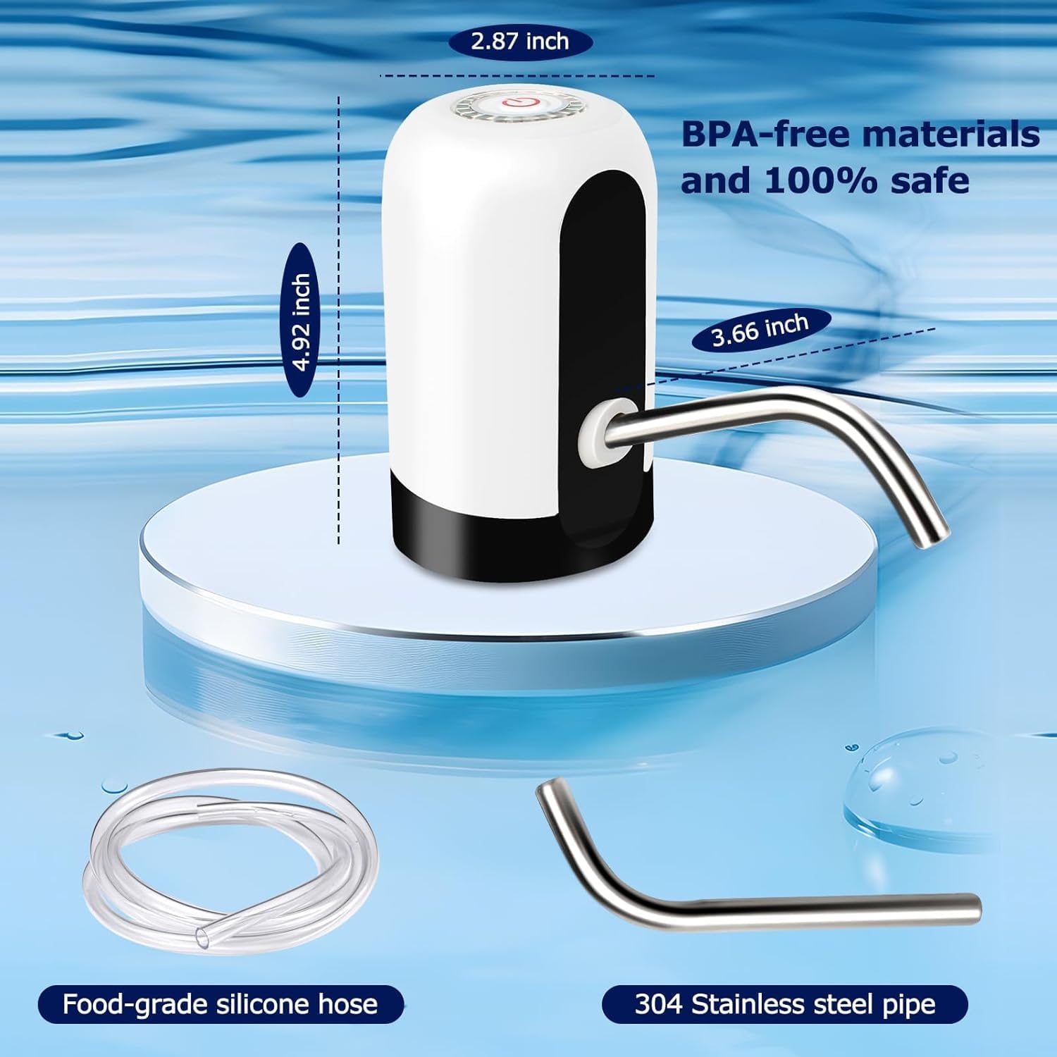 Pompe à eau pour bouteille de 18 litres, distributeur d'eau potable électrique à chargement USB automatique avec batterie rechargeable, pompe électrique portable pour la maison, le camping – Noir