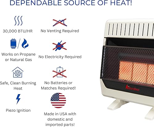Miniatura 3 de HearthSense IR26T-BB - Calentador infrarrojo de combustible dual sin ventilación con control de termostato para uso doméstico y oficina, 30000 BTU,