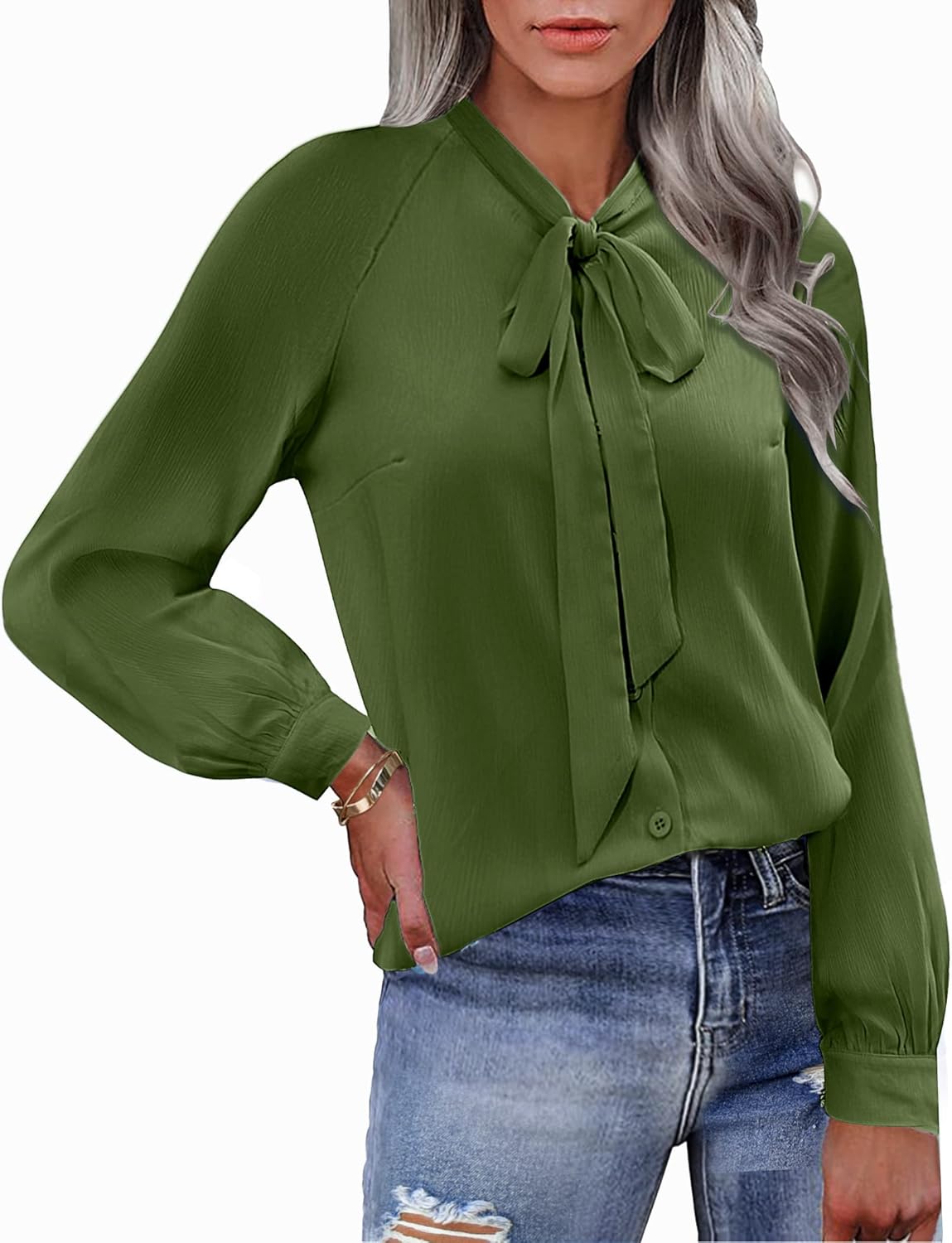 Blusas ACEVOG con lazo para mujer, camisa de vestir, camisa de