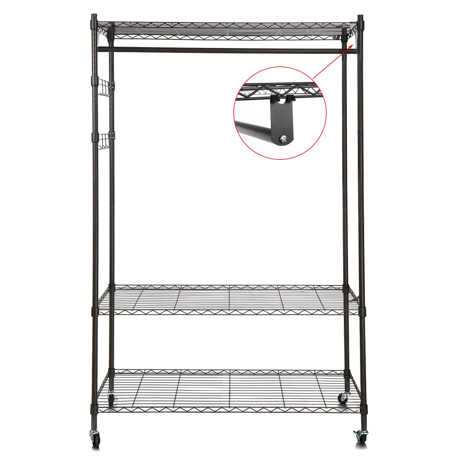 Homdox Garment Rack with 3 Tier Wire Adjustable Shelves, Rolling