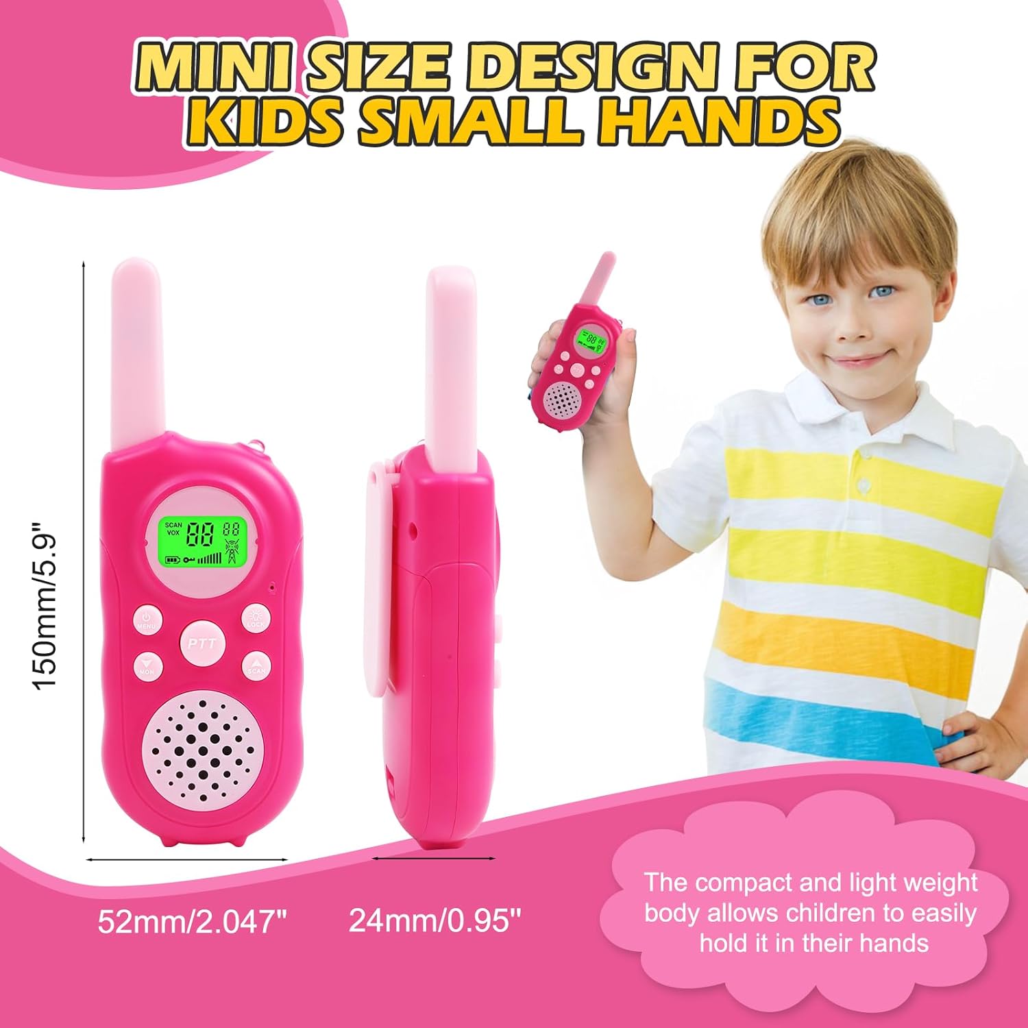 Walkie Talkies for Kids 22 Channels Long Range 2 Way Radio Toys for 3-12 Ages with LCD Flash Light,Birthday Gifts for 4 5 6 7 8 9 Years Old Boys Girls for Camping Hiking Indoor Outdoor (Pink)