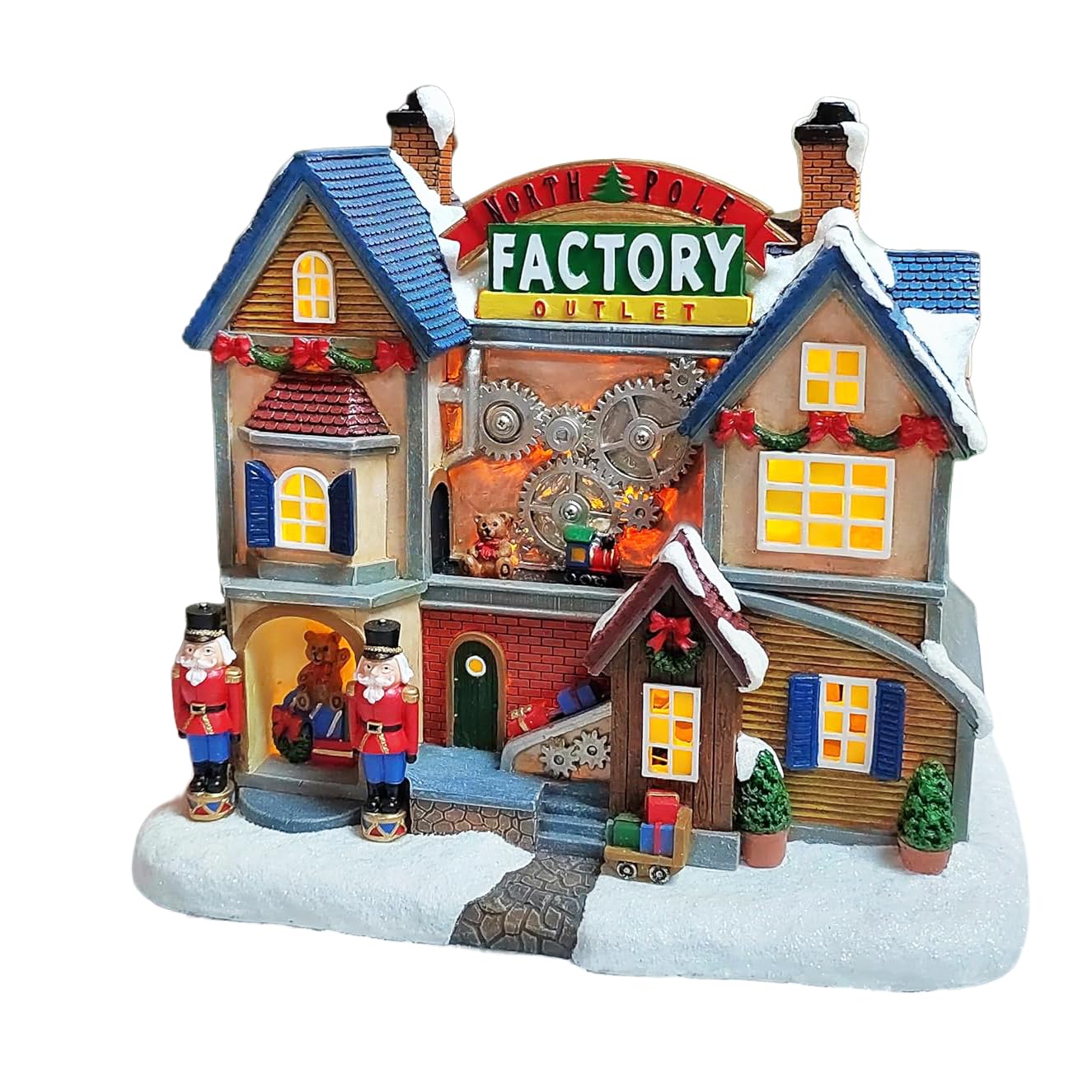 MOMENTS IN TIME 8,2 "H Polyresin Christmas Village LED podświetlana fabryka gniazd bieguna północnego (B/O)