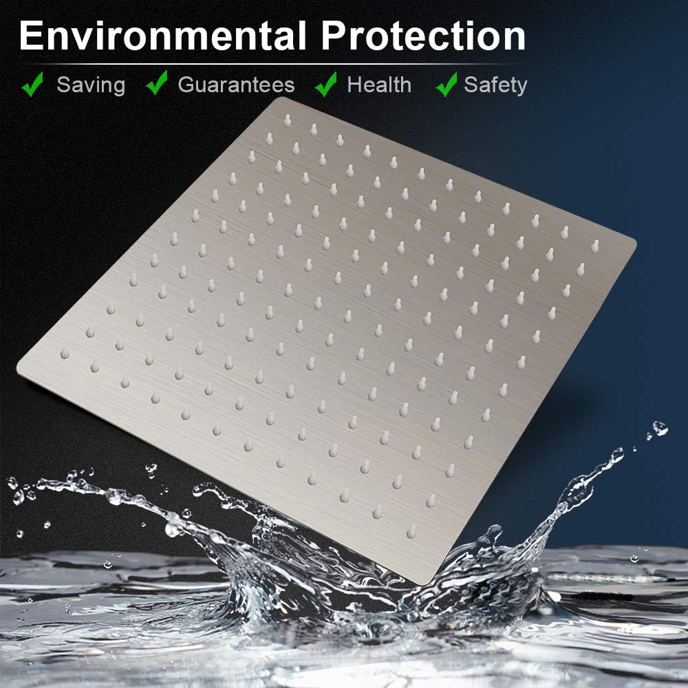 12 Inch Square Rain Showerhead with 11 Inch Adjustable Extension Arm,Large Stainless Steel High Pressure Shower Head,Ultra Thin Rainfall Bath Shower with Easy to Clean and Install-Brushed Nickel