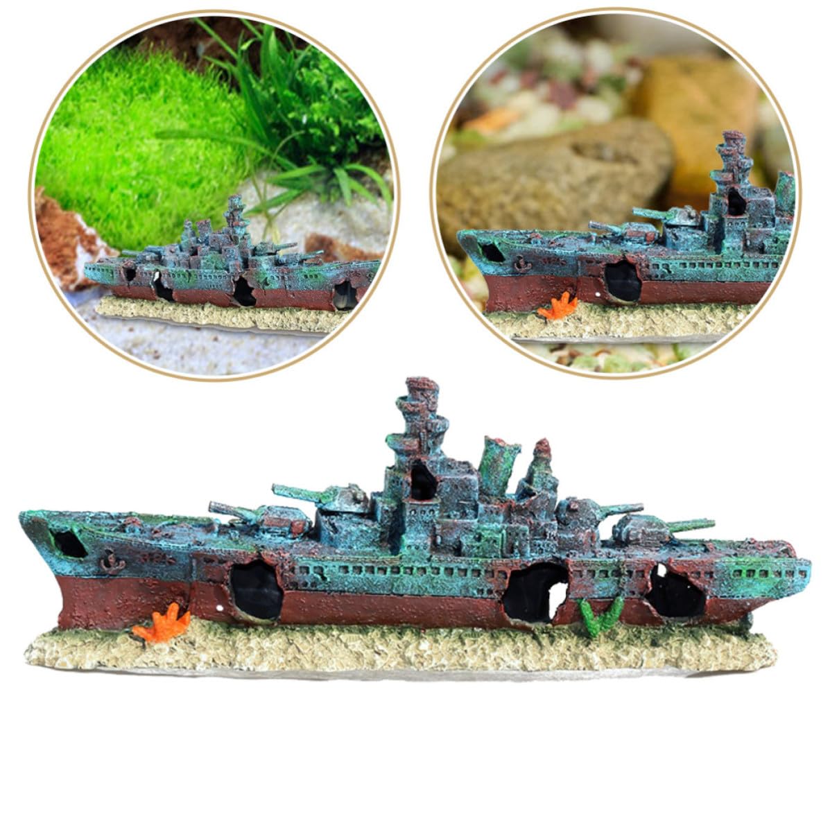 Cabilock Aquarium Kreatives Gesunkenes Boot Schiffswrack aus Kunstharz Dekoration als Sicheres Fischversteck für Verschiedene Aquarium Themen und Fischarten