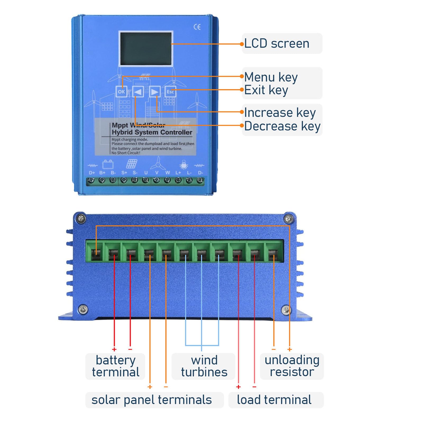Controlador Híbrido Solar-Viento 10000W,12 V/ 24 V/ 48 V, Controlador Híbrido Solar De Carga MPPT para Batería del Cargador del Generador De Turbina Eólica 12V