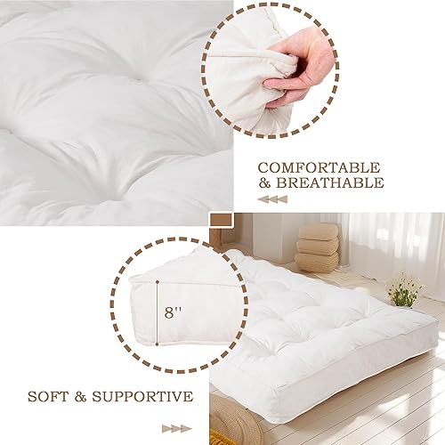 Miniatura 4 de Colchón tipo futón de 8 pulgadas, tamaño matrimonial, sofá cama grueso tipo futón, plegable, para adultos, colchón de espuma ultrasuave, tapete
