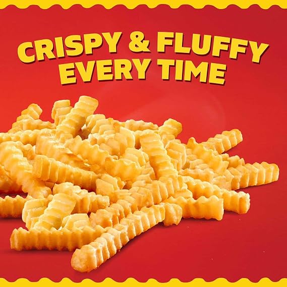 Crispy Crinkles French Fries, Frozen Crinkle Cut Potatoes, Golden and Crispy Frozen French Fries for Baking, Air Frying and Deep Frying, Family Size Potato Side Dish, Restaurant Style Fries, TOTAL NET WT [ 128 OZ , 8 LB ]
