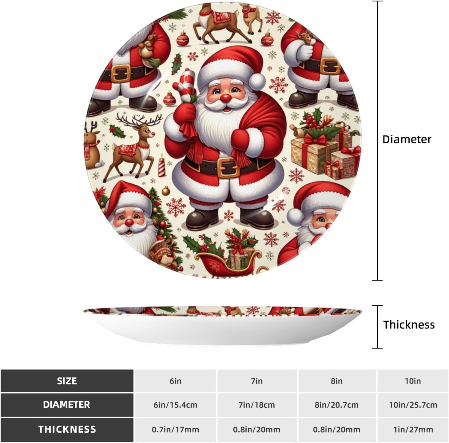 Christmas-Santa-Claus-Elk 10 Inch Decorative Plate With Stand, Elegant Display Wall Plate For Home Decor