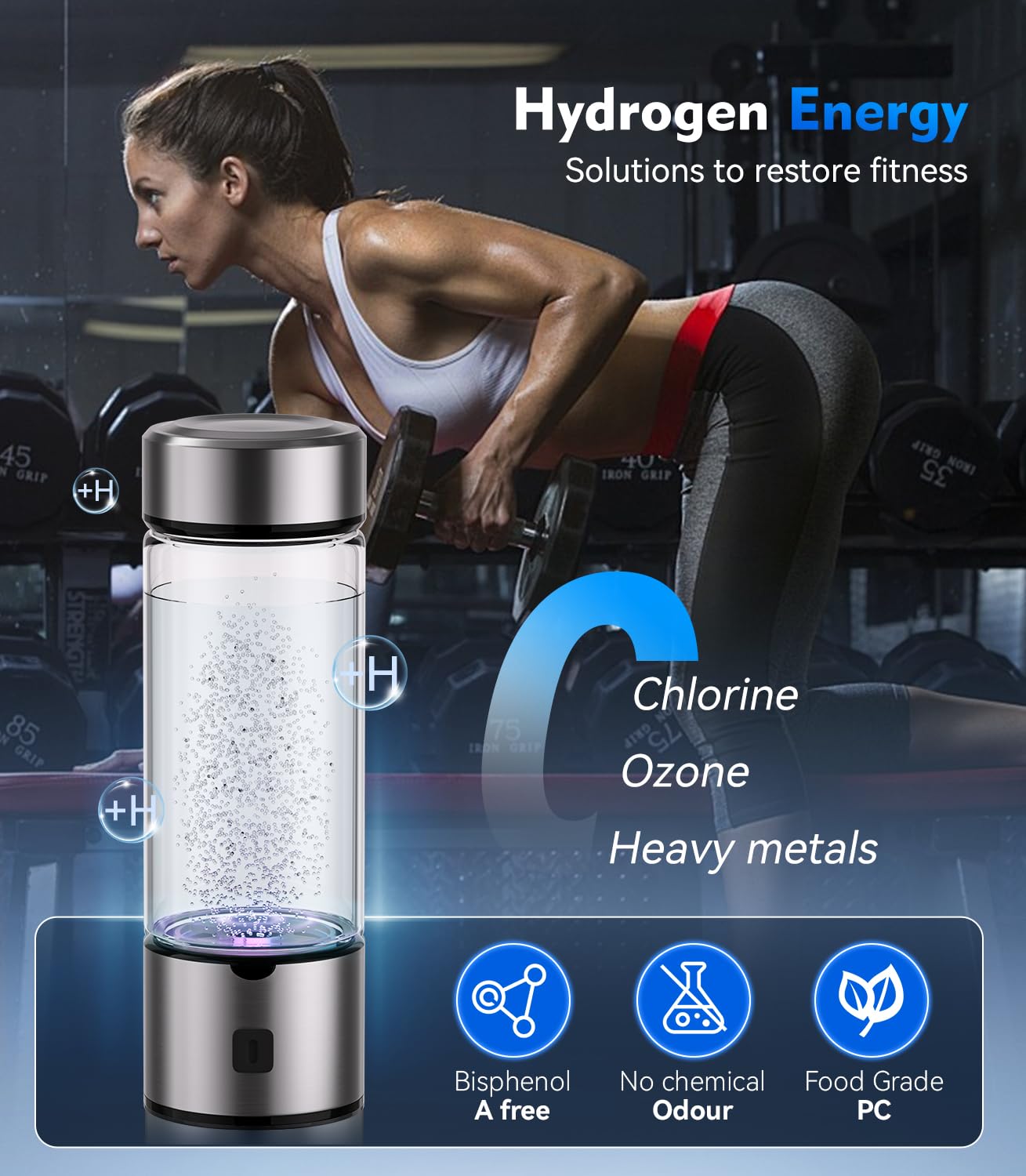 9.0 Neuer Wasserstoff Wasserflasche【SPE - Technologie der 9 Generation - Wasserstoff Wasser in 3 Minuten】 3000+PPB Hydrogen Water Bottle Mit TOP SPE PEM-Technik,USB Wiederaufladbarer 450ML