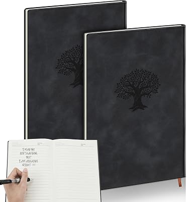 Lewtemi 2 Pcs Left Handed Notebooks Life Tree Leather Notebooks A5 5. 5 x 8. 07 Inch Lined Lefty Handed Notebook for Back to School Gift Writing Notetaking Diary Travel Business Work(Black)