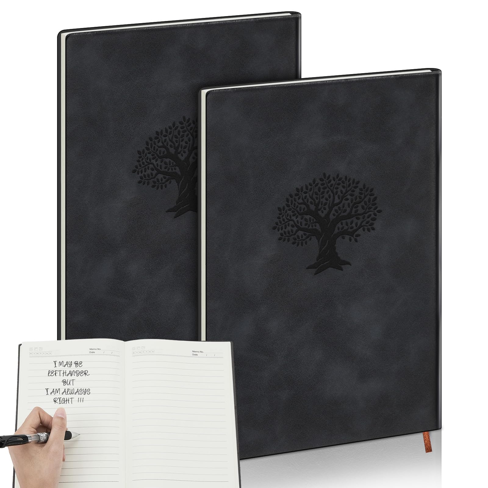 Carnet A5 en cuir noir Lewtemi, l'excellence de l'écriture lignée pour les gauchers exigeants