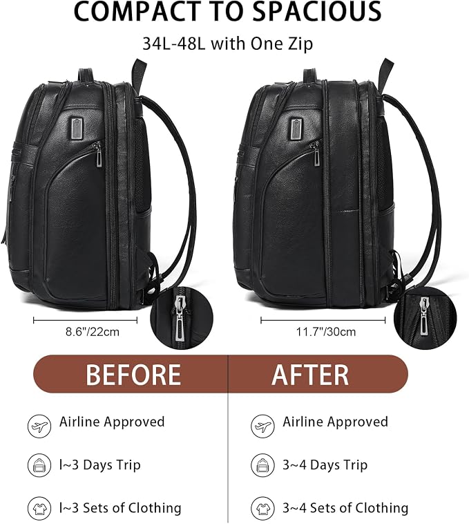 Morrales de viaje para laptop 17 pulgadas, cuero vegano, negro miniatura 4