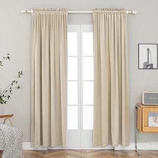 PLEASANT BOULEVARD Beige Velvet Curtains 108 inch Long Heavyweight Blackout Curtains Rod Pocket Thermal Insulated Darkening Window Drapes for Bedroom Living Room, W52 x L108, 2 Panels
