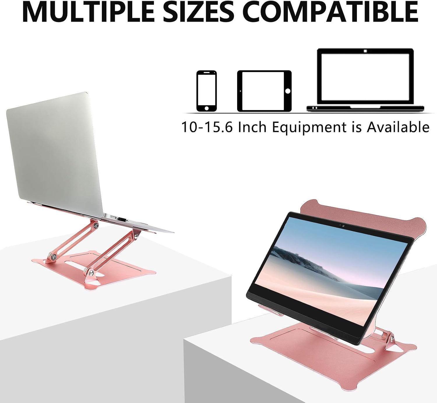Laptop Stand, Adjustable Riser with Slide-Proof Silicone and Protective Hooks, Ergonomic Aluminum Notebook Holder Compatible with MacBook Air Pro, Dell, HP, Lenovo More 10-15.6" Laptops(Rose Gold)