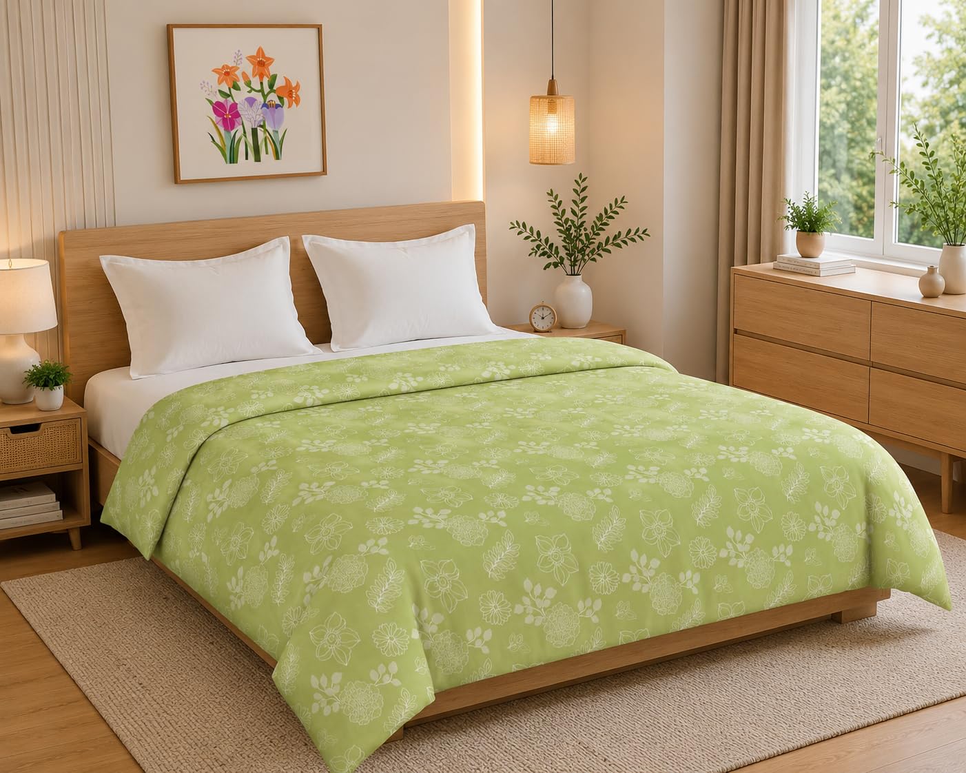 Luxury Double Bed Duvet Cover | Soft Touch Comforter Cover Size(100x90) Inches Zipper Soft, Breathable Bedroom | Floral Print (Green)-image-39