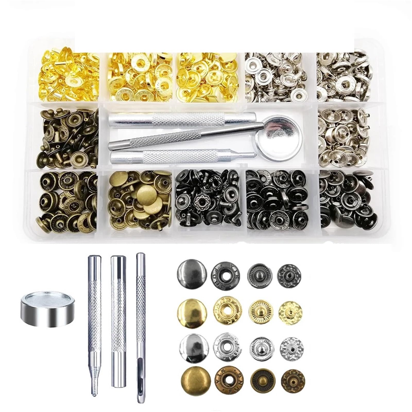 Xinglongs B2 Snap Button Fastener Kit 2Box 10Mm 12.5Mm Metal Snap Fastener Button Press Popper Tool Kit For Leather Bag Jacket Repair