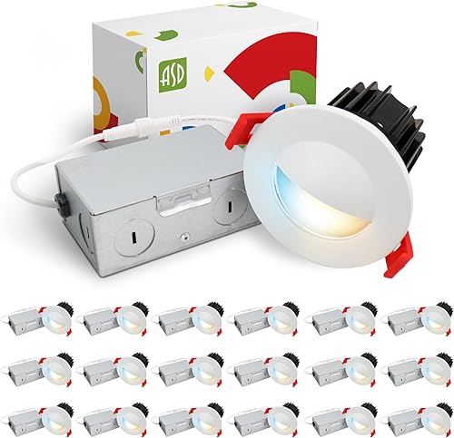 Miniatura 9 de ASD Iluminación LED empotrable de 1 pulgada con caja de conexiones, 7 W 550 lúmenes, luz descendente antideslumbrante regulable, 2700 K3000 K3500