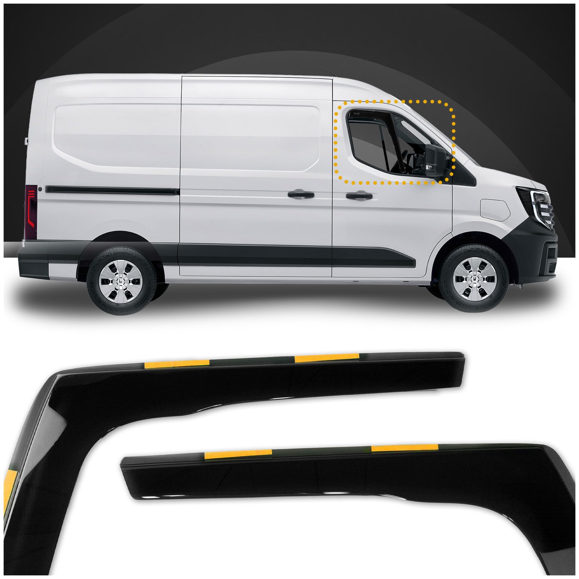 HEKO | Compatible con Renault Master 2024+; Deflectores para Ventanas Laterales; Delanteros; 2 uds.; Deflectores de Aire Antilluvia, Oscurecidos, Aerodinámicos; Instalación Rápida y Sencilla