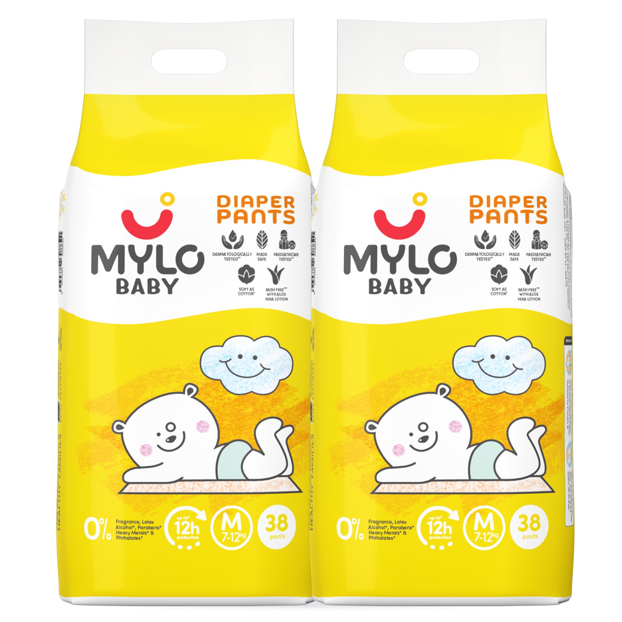 Mylo Baby Diaper Pants Medium (M) Size 7-12 kgs (76 count) Leak Proof | Lightweight | Rash Free | 12 Hours Protection | ADL Technology | with Aloe Vera Lotion-image-22